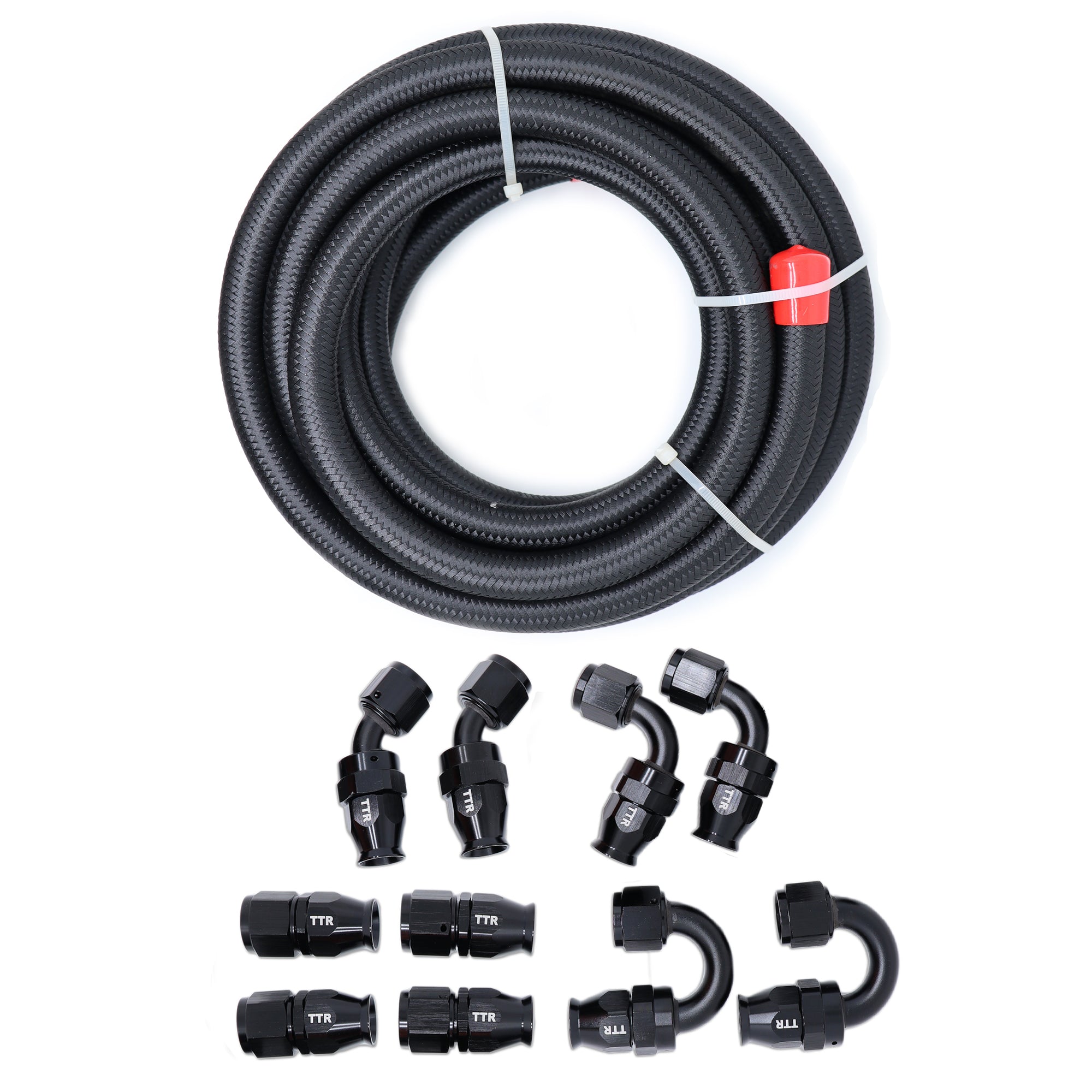6AN/AN8/AN10 Black Nylon PTFE Fuel 20FT 10 Fittings Hose Kit