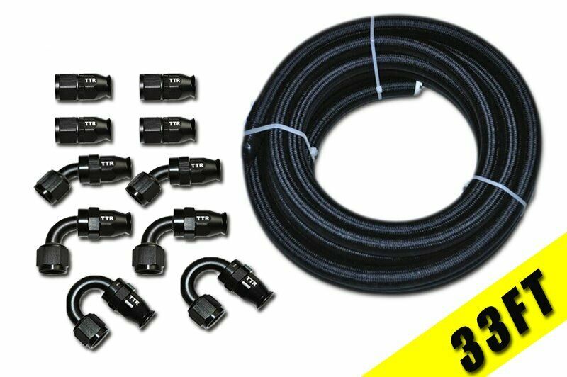 33FT Black Nylon Braided PTFE Fuel Hose E85 10 Fittings 6AN|8AN|10AN