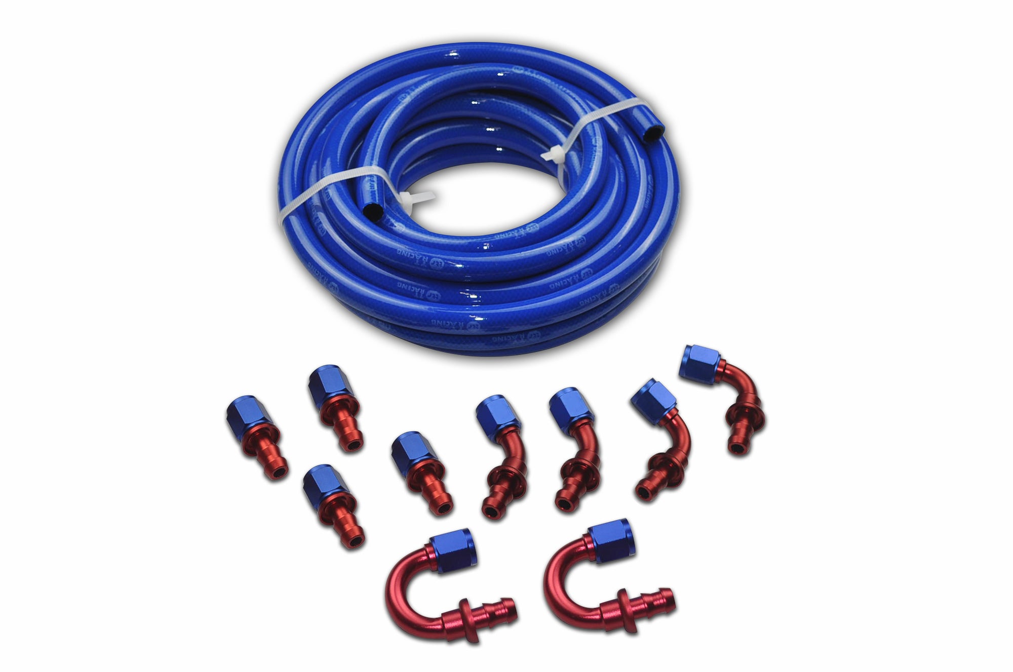 AN6/AN8/AN10 Push lock Loc On Blue Fuel Hose 20ft 10 Fitting Kit
