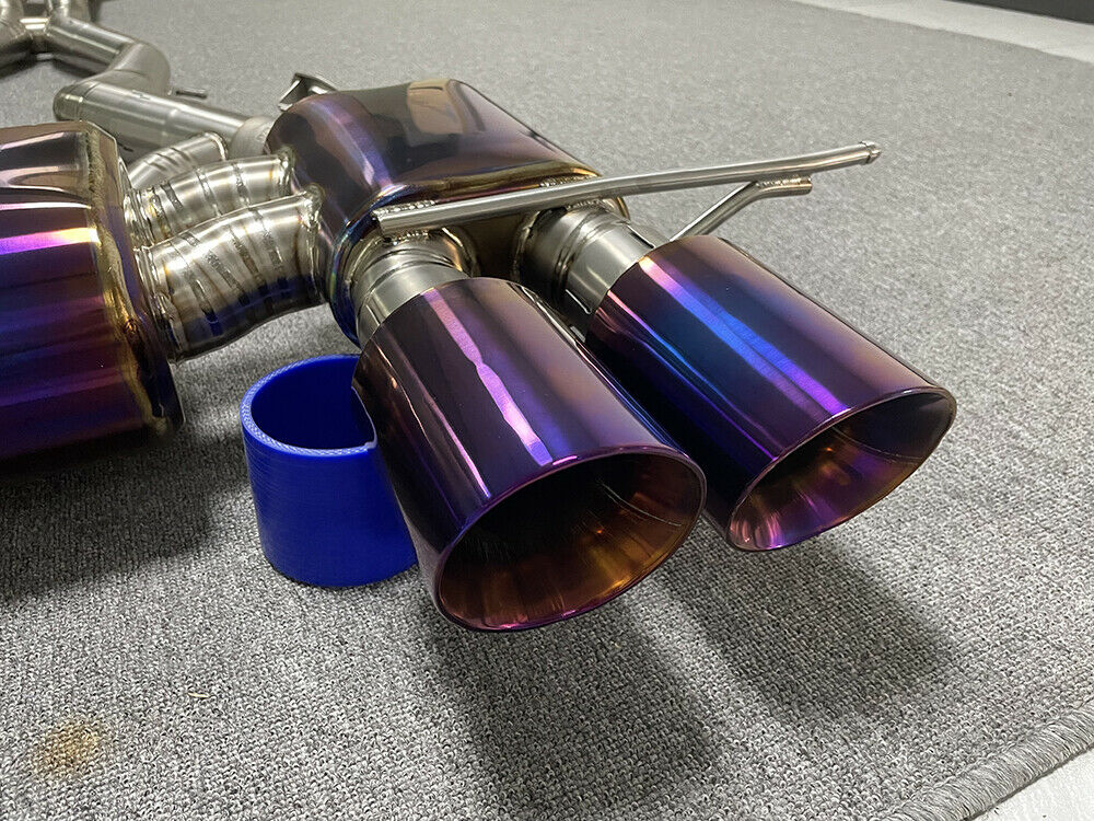 BMW M3 M4 F82 F80 Titanium Blue Flame Catback Fit Valved OEM Motor Exhaust 76mm
