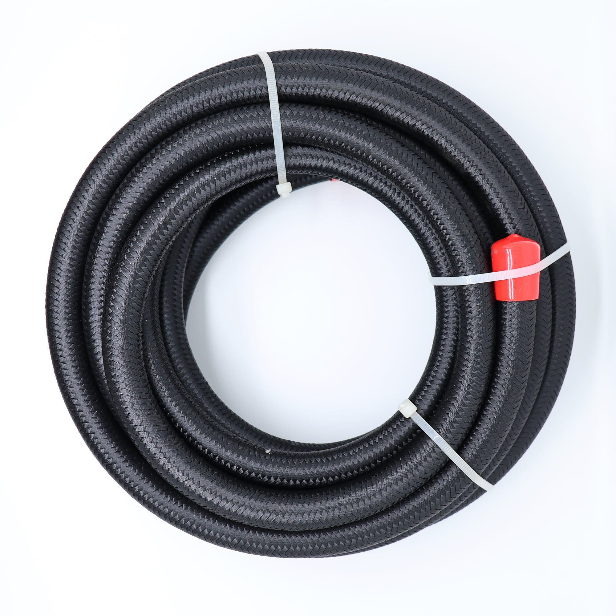 NYLON STAINLESS STEEL BRAIDED PTFE FUEL HOSE - BLUE/RED/BLACK