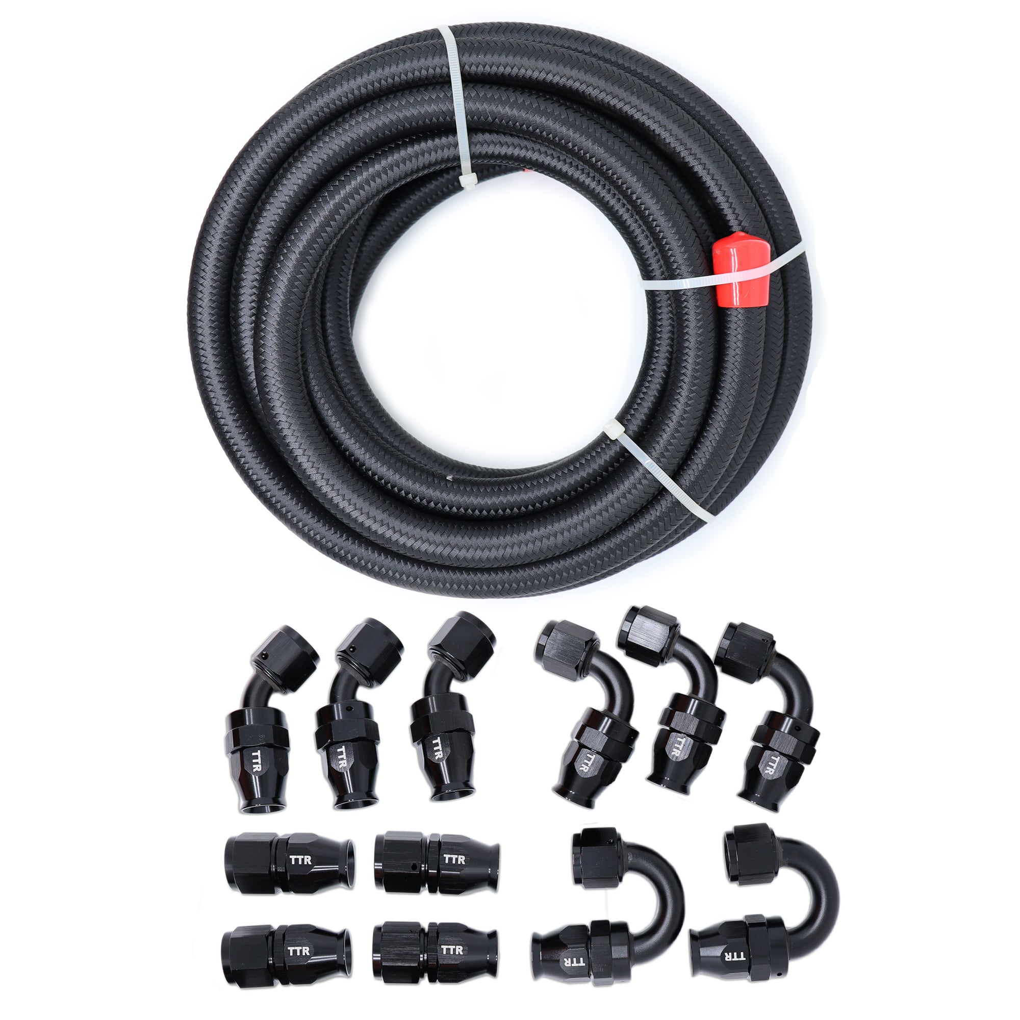6AN|8AN|10AN 30FT Black Nylon PTFE Fuel Hose 12 Fittings Kit