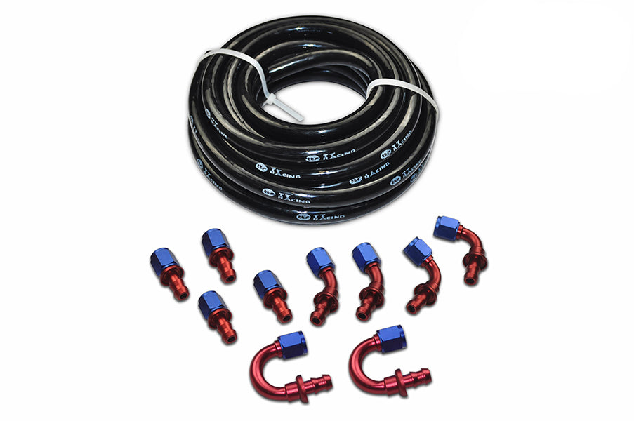AN6/AN8/AN10 Push lock Loc On Black Fuel Hose 20ft 10 Fitting Kit