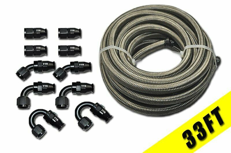 AN6/AN8/AN10 Stainless Steel PTFE Fuel Line 33FT Black 10 Fittings
