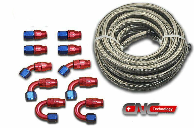 20FT AN6/AN8/AN10 Stainless Steel PTFE TEFLON Fuel Hose 10 Fittings