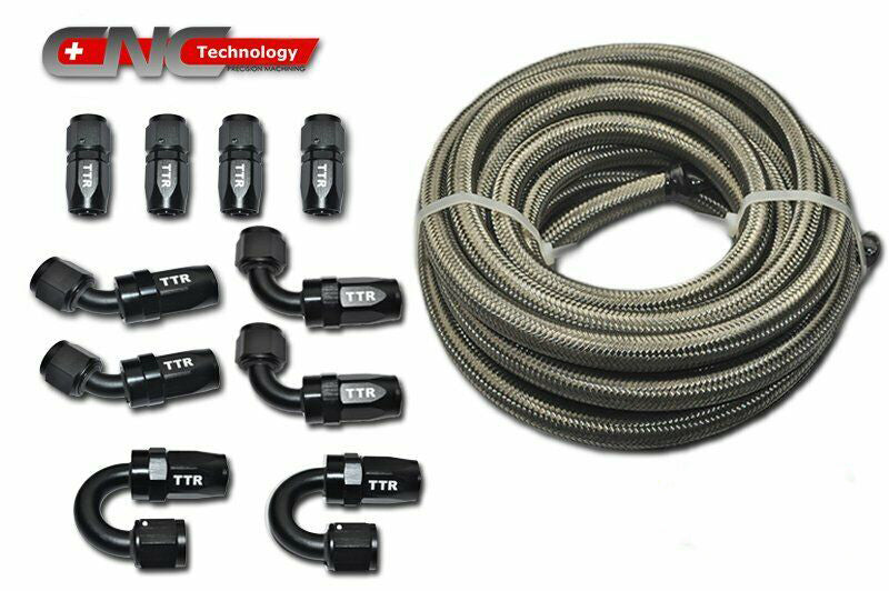 4AN|6AN|8AN|10AN|12AN SS Braided Fuel Hose 20ft 10 Fittings